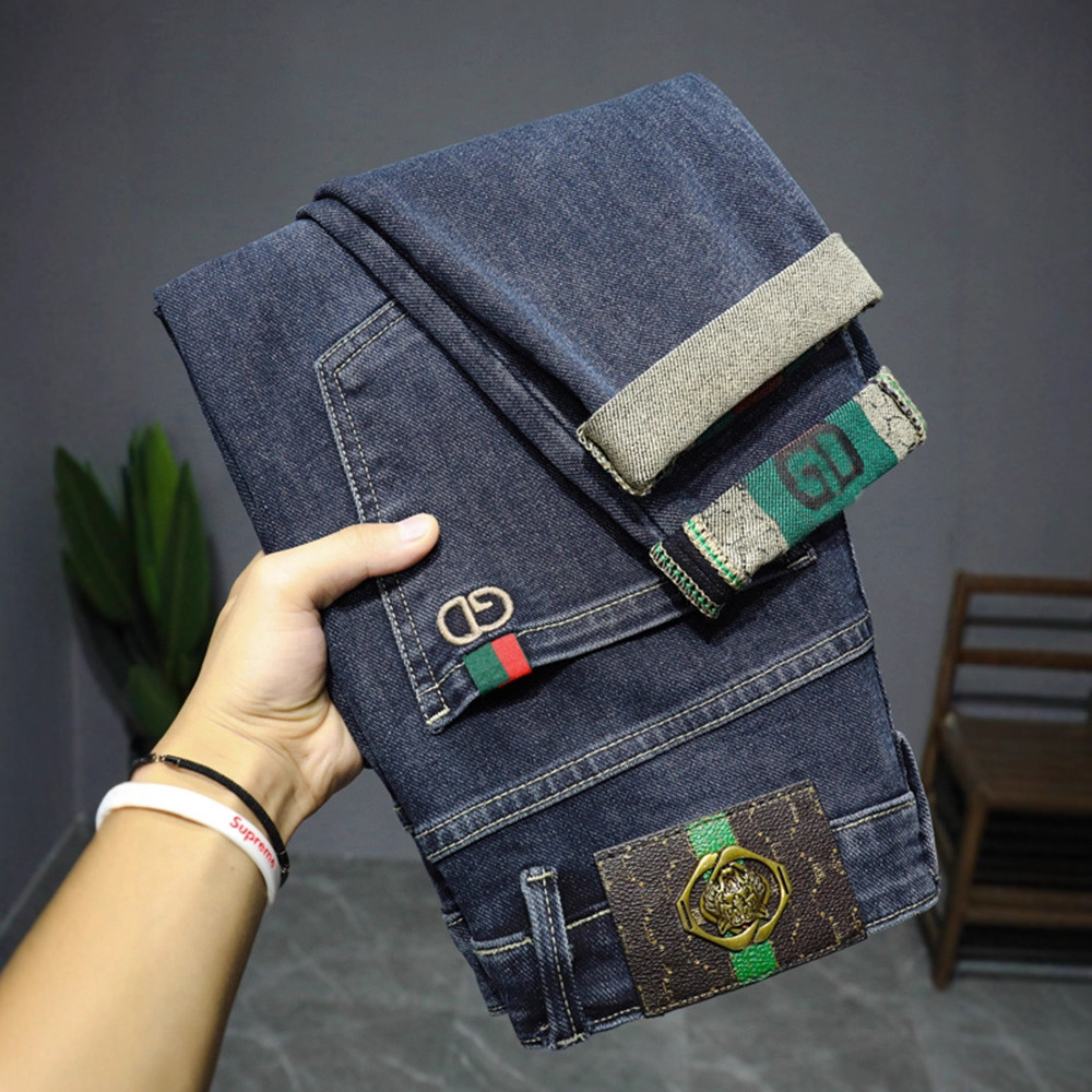 High End New Elastic Tight Designer Jeans Luxury Men's Spring Minimalist Trend Brand Thin Business Casual Pants Youth Street Retro Washed Sports 