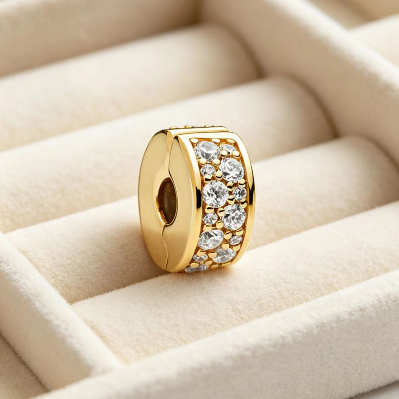 Designer S925 Sterling Silver Diamond CZ Safety Charms Loose Beads Women Fits 3MM Snake Chain Bracelets Gold Color Birthday Gift DIY Making Jewelry B123