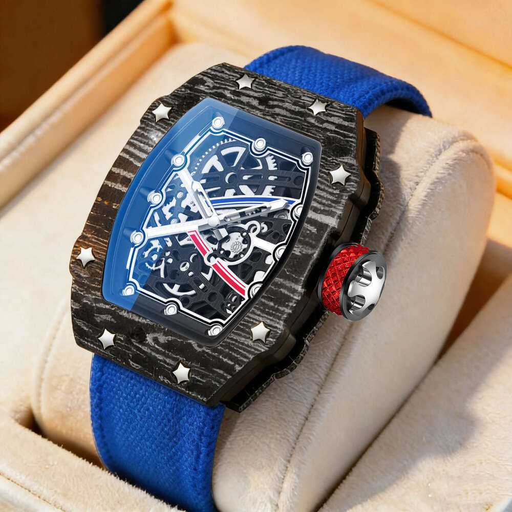 Tonneau Ultra-Thin Quartz Watch Nylon Strap Waterproof Sport Men Wristwatch Black Wholesale 67-02