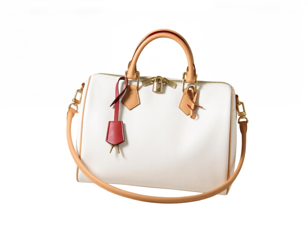 Color Block Leather Key Pouch Designer Bag - Zipper Interior Pocket & Detachable Shoulder Strap