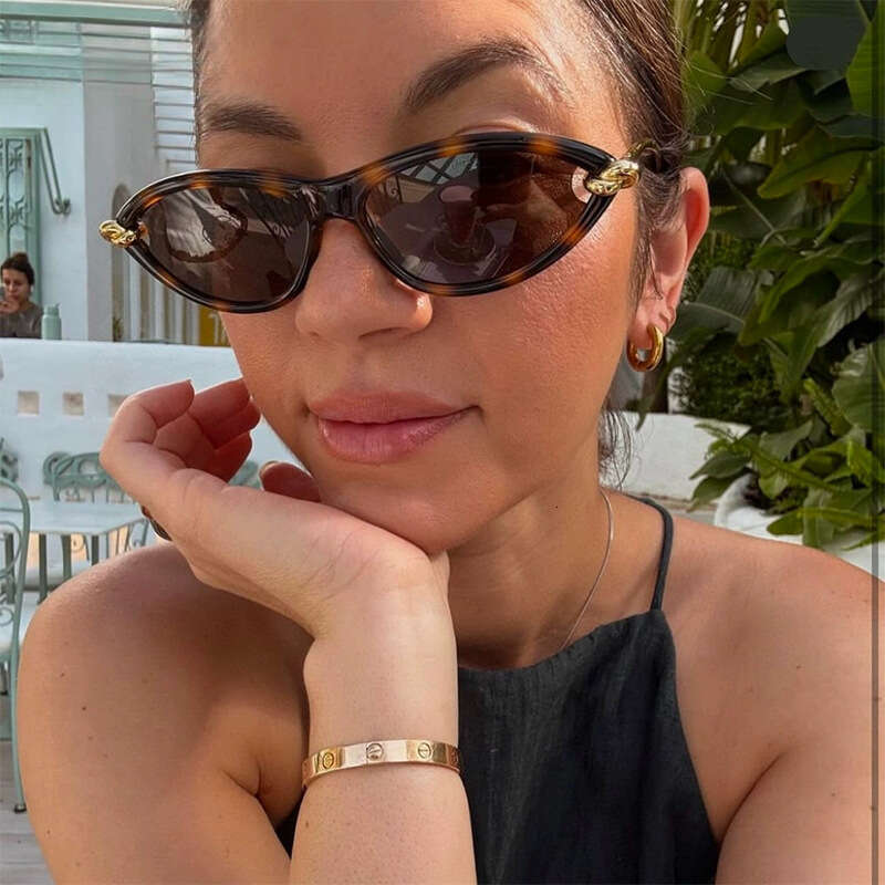 2026 New Women's Retro Cat Eye Sunglasses European American Personalized Knot Design Small Frame Styling UV Protection Eyewear for Outdoor Daily 