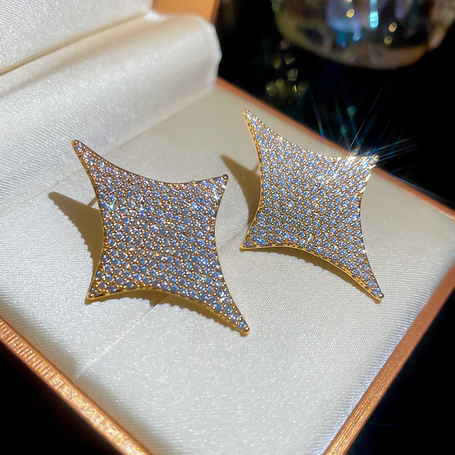 18K real gold plated silver needle zircon star light luxury high-end earrings, cross-border hot-selling versatile women's earrings - view 7
