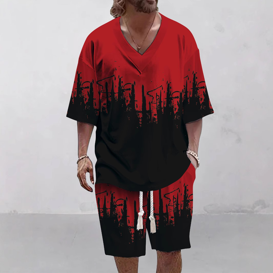 Designer Clothing 2026 Men's Luxury Casual Suit Summer Loose-fitting Short-sleeved Knitted Shirt And Shorts V-neck Sporty Two-piece Set