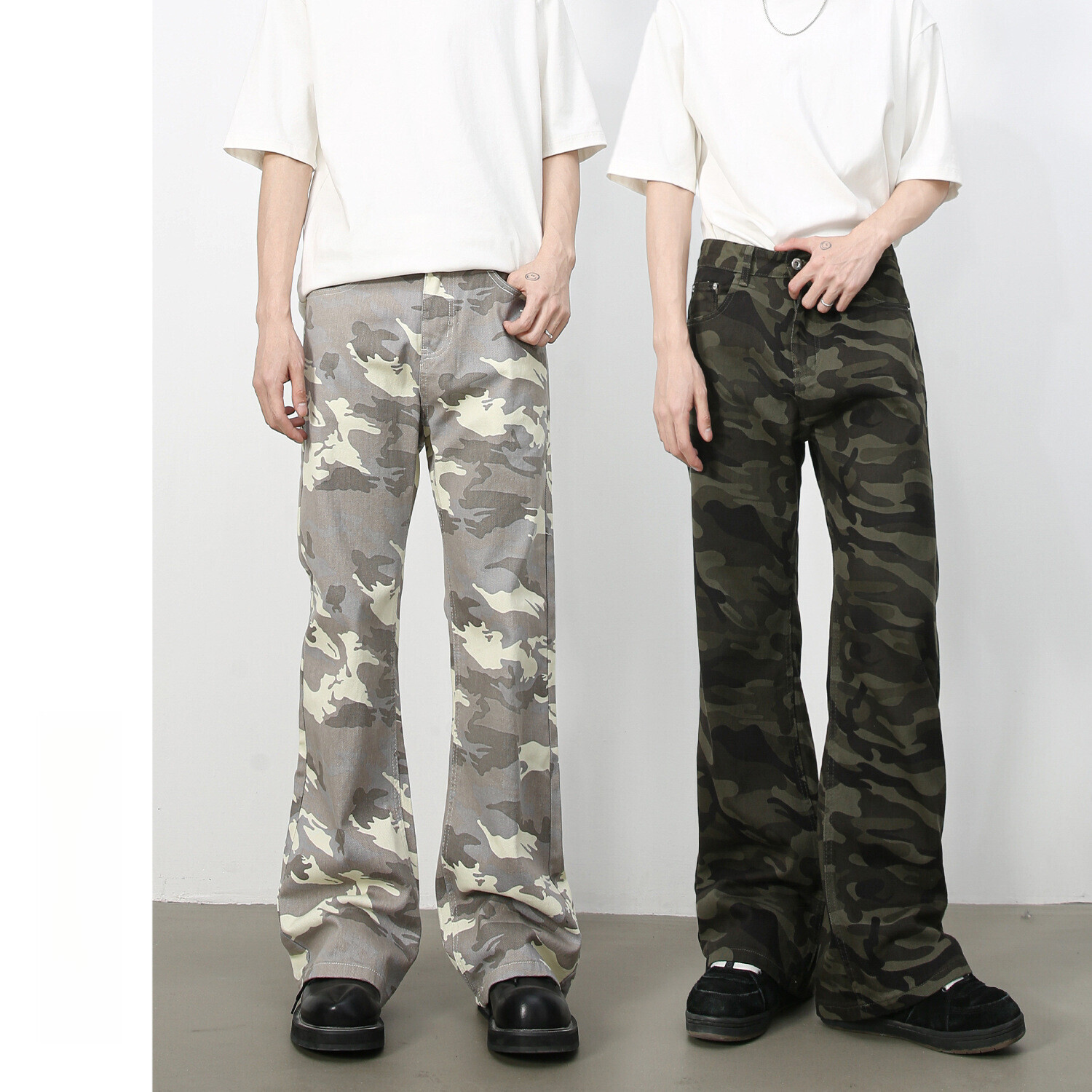 American Retro Camouflage Designer Micro Flared Jeans Luxury Men's Street Straight Leg Trendy Brand Casual Loose Pants Youth Outdoor Hiking Basic