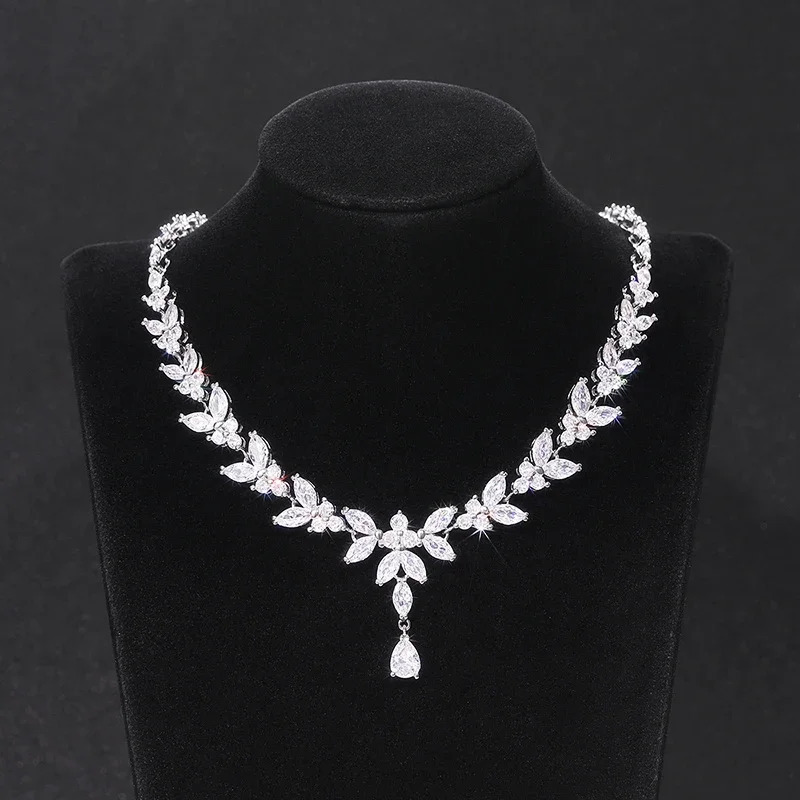 Huitan Gorgeous Bridal Necklace/Earrings y Trendy Bright Cubic Zirconia Accessories Gold Color/Silver Color Jewelry Gifts 260418