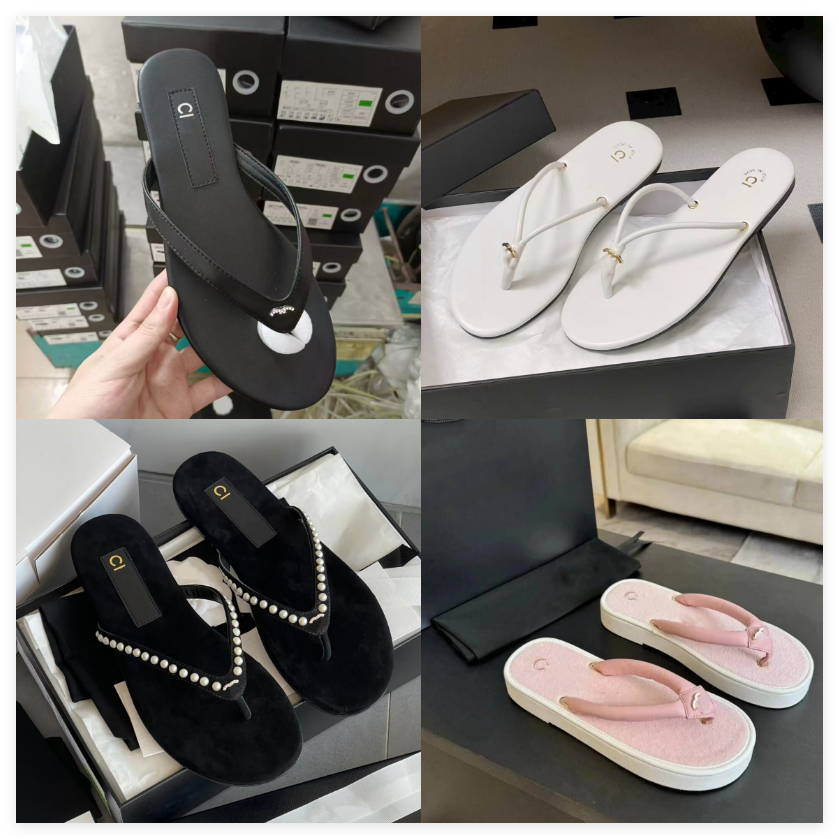 France slides Women Flat Sandals Mule Shoe dermis Luxury Brands Shoes Woman Ladies Summer Customized high-end velour Flip Flops Slippers Diamond pearl slippers