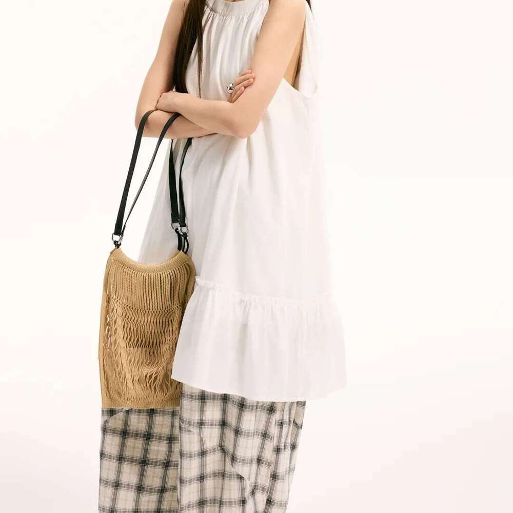 New French Style Mesh Woven Shoulder Bag Casual Niche Design Square Fishnet Crossbody Bag Unisex Daily Fashion Handbag SENYY