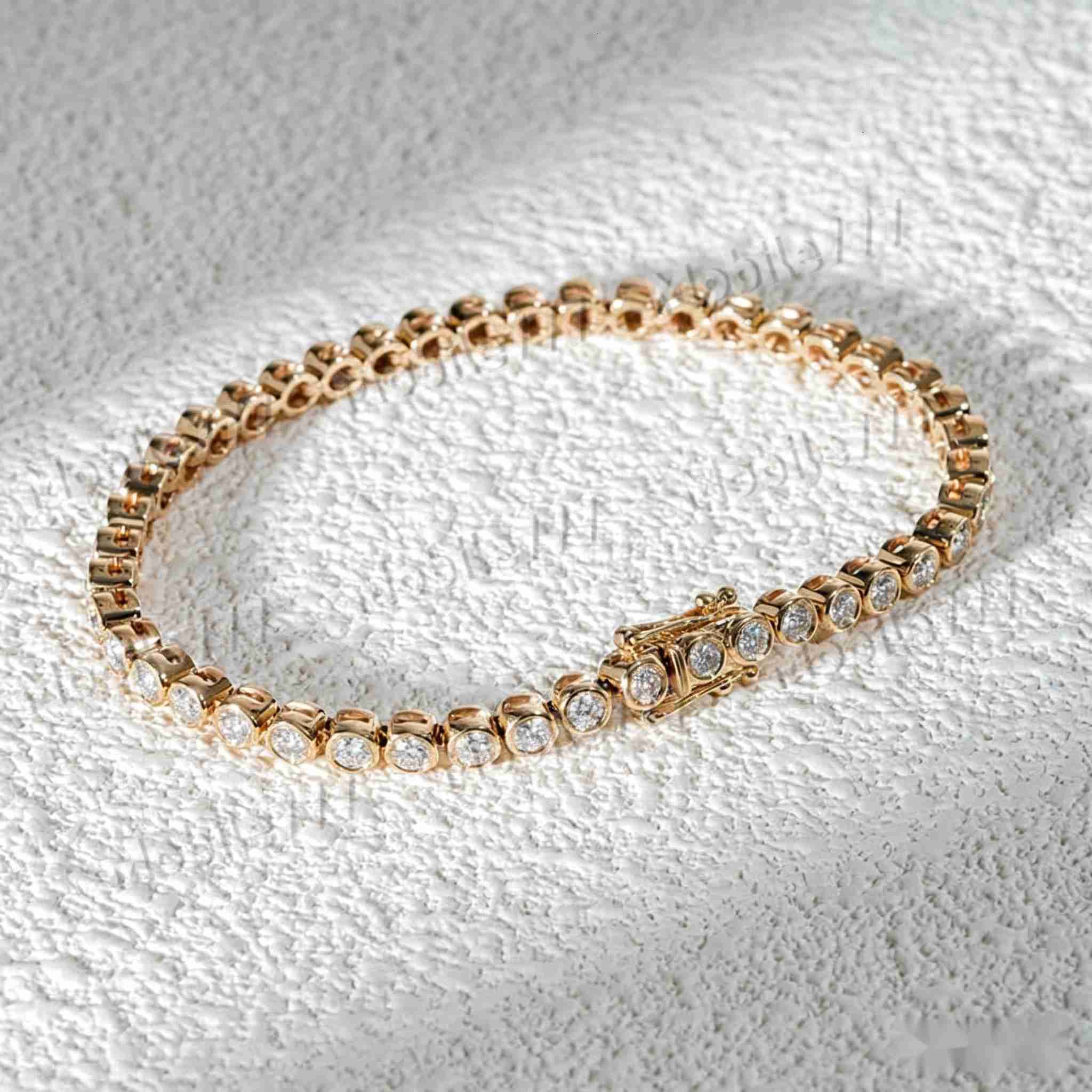 Starsgem Fine Jewelry 10K Gold Bezel Setting Tennis Bracelet With 25mm Round Brilliant Cut Moissanite Diamond Chain Bracelet