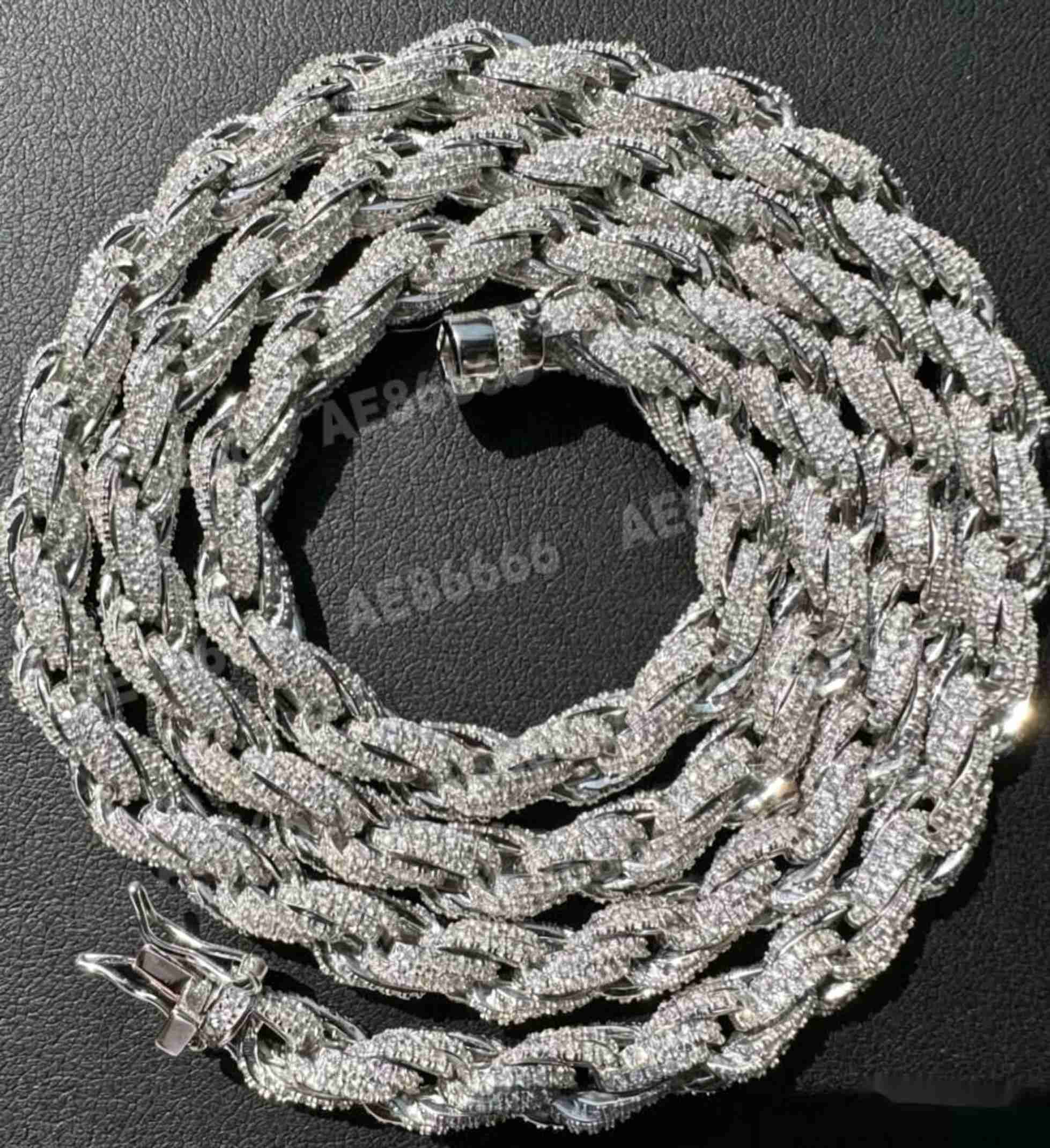 Mens 7.5mm Solid 925 Sterling Silver Moissanite Rope Chains Beautiful Sterling Silver Chains Excellent Cut Customized Jewelry