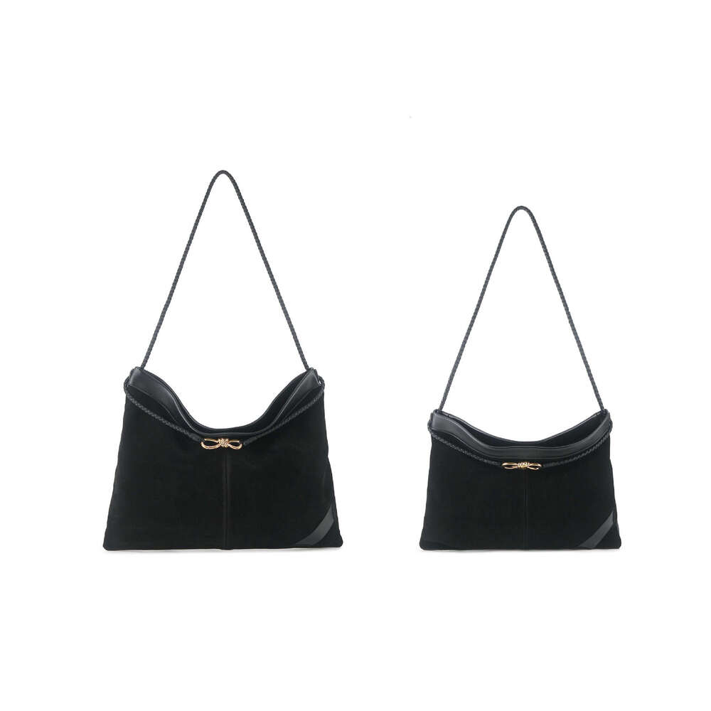 New Autumn Winter Bow-Knot Buckle Large Capacity Shoulder Bag Vintage Suede Splicing Casual Commuter Bag Luxury Daily Handbag For Women SENYY
