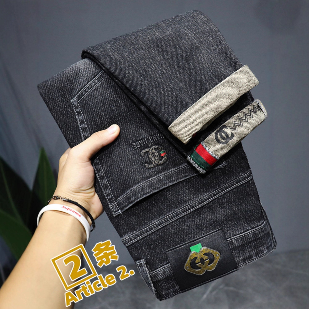 High End New Elastic Tight Designer Jeans Luxury Men's Spring Minimalist Trend Brand Thin Business Casual Pants Youth Street Retro Washed Sports 