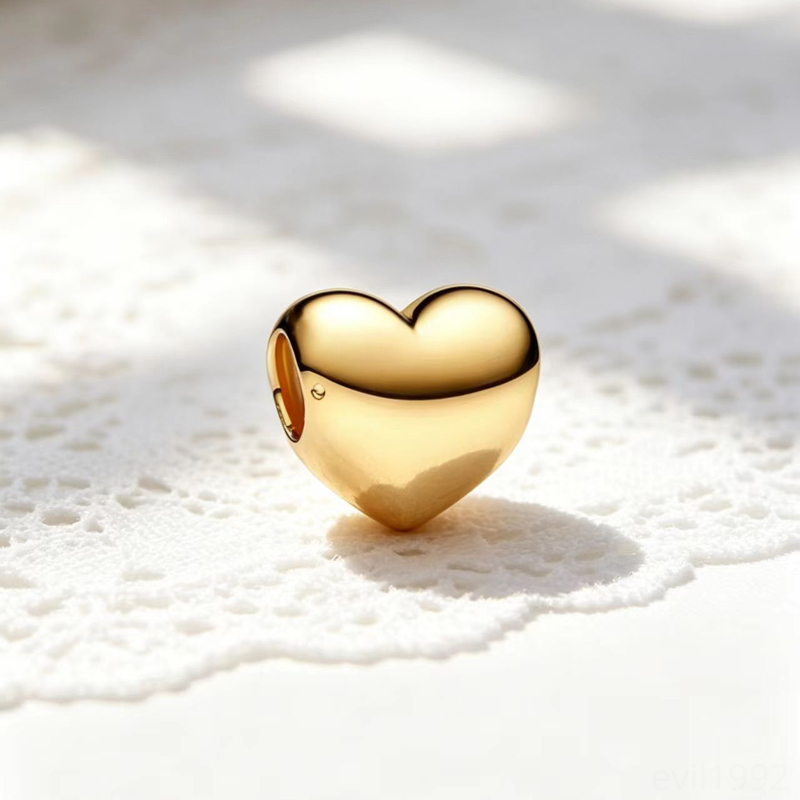 Designer S925 Sterling Silver Heart Charms Loose Beads Women Fits Snake Chain Bracelets Necklace Pendant Gold Color Birthday Christmas Gift DIY Making Jewelry B122