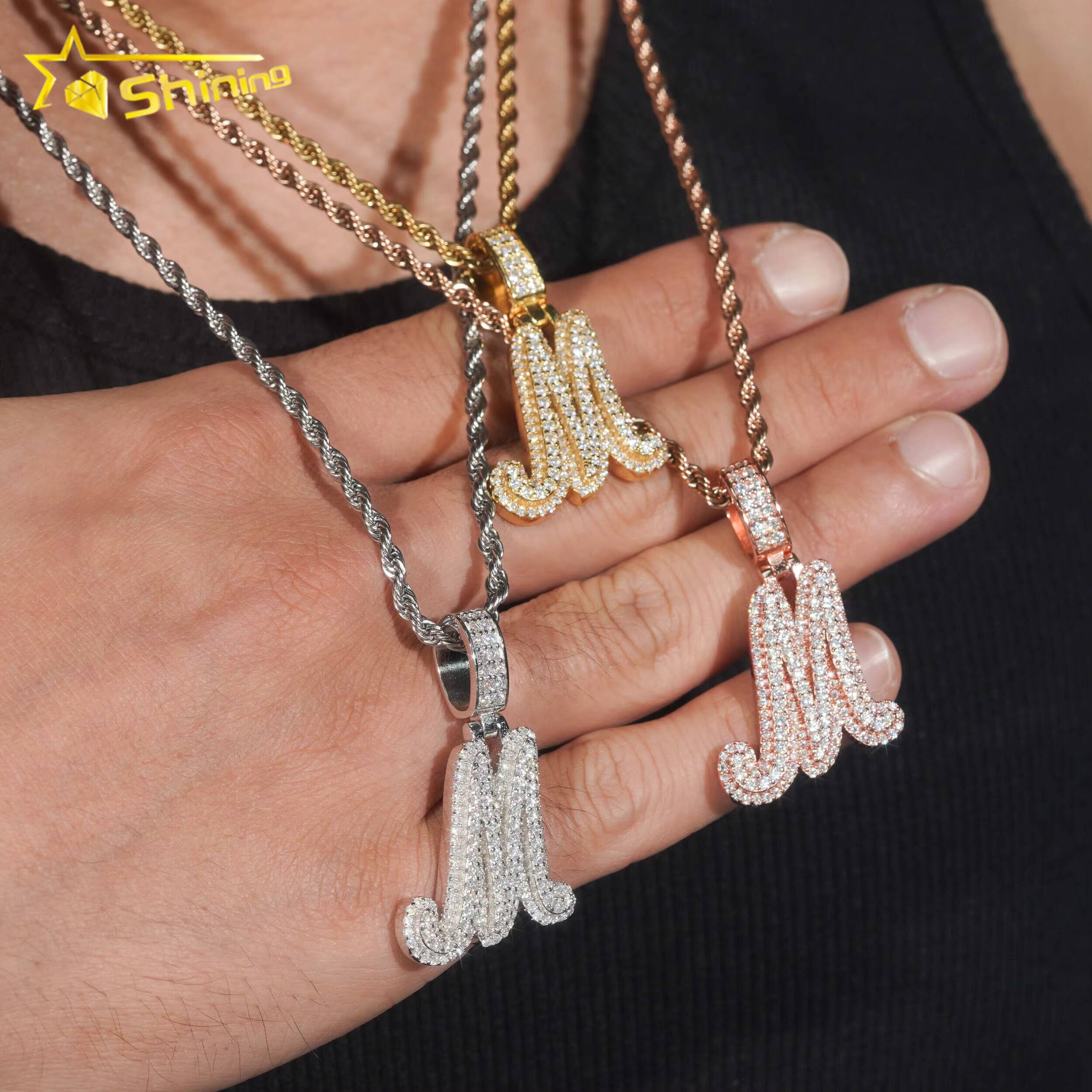 Promotion Price Pass Diamond Tester 925 Sterling Silver Gold Plated Custom Made Iced Out Hip Hop Moissanite Letter M Pendant