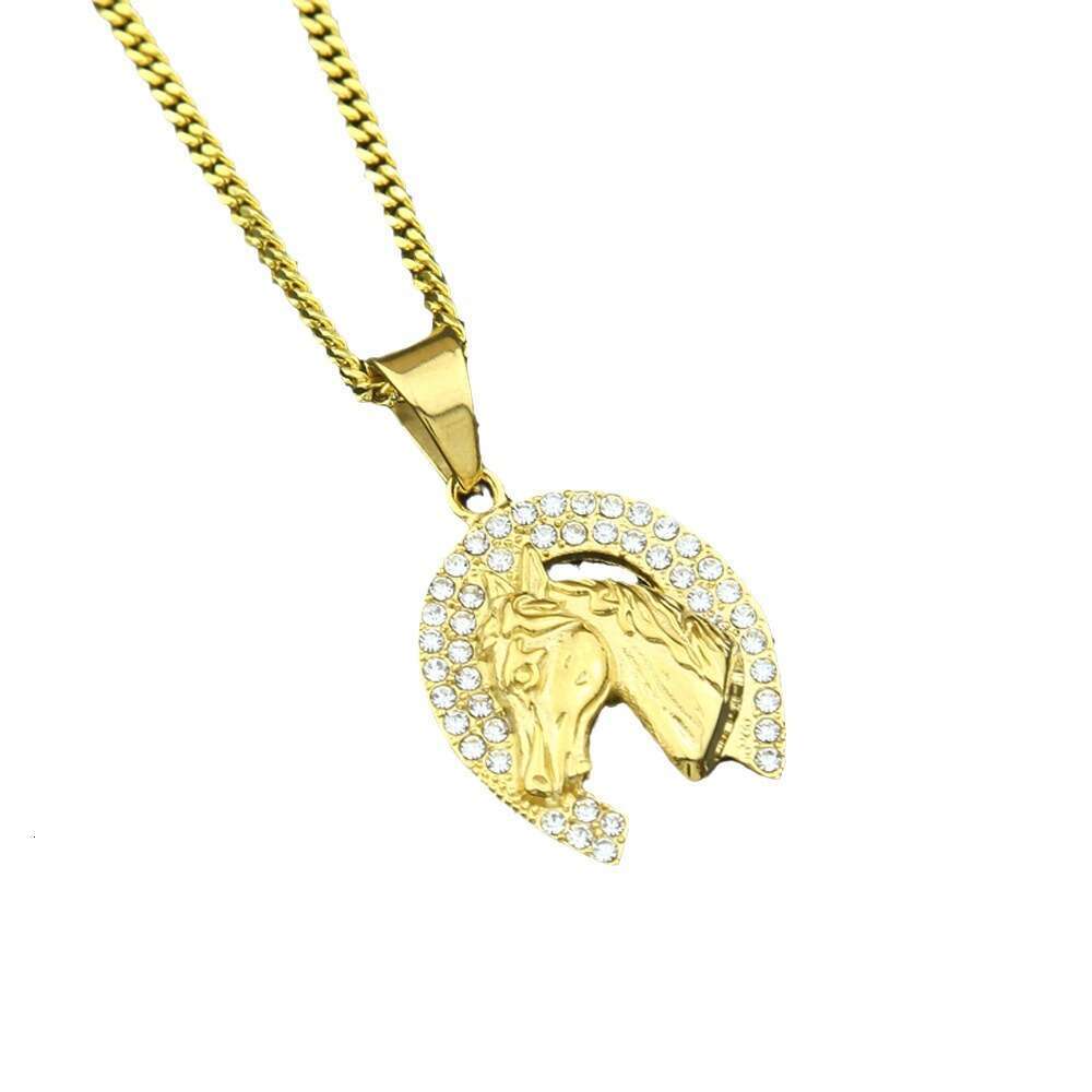 Moissanite Jewelry Men's Diamond-Encrusted GRA Head 18K 14K Hip Hop 925 1-5CT Sterling Silver 14K Gold Color-Retaining VVS Jewelry Horse Pendant