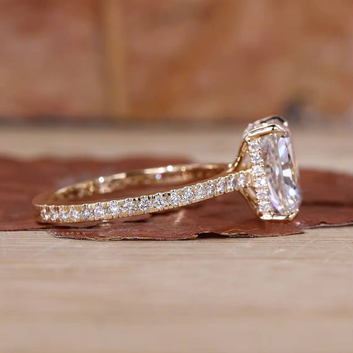 Custom 1-3 CT Radiant Cut CZ Diamond Engagement Ring 925 Sterling Silver Trendy Hidden Halo Design Pave Setting Wedding Band