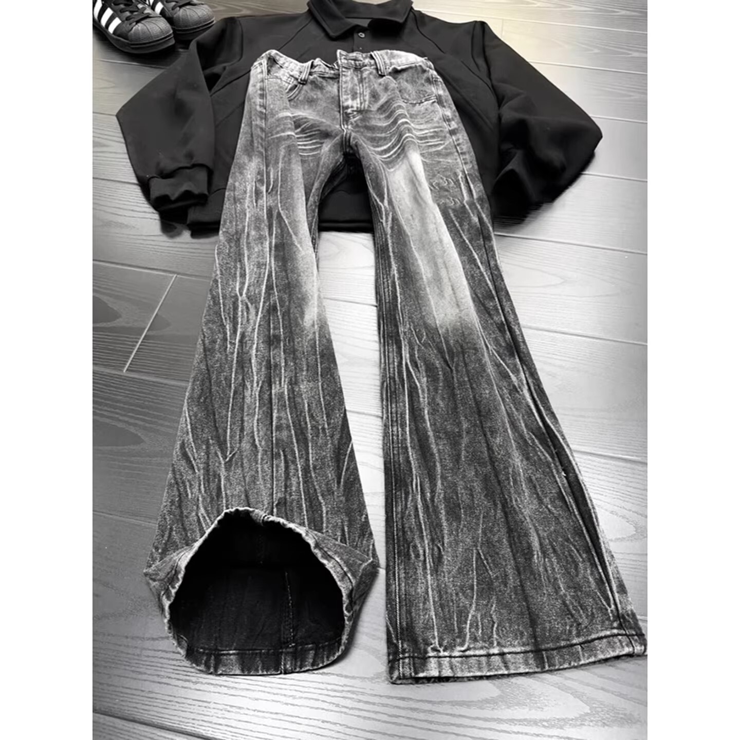 Lightning Pattern Designer Jeans Luxury Men's Washed And Plush Warm Pants Street Trend Brand Narrow Fit Straight Tube Micro Flared Jeans Hip-hop 