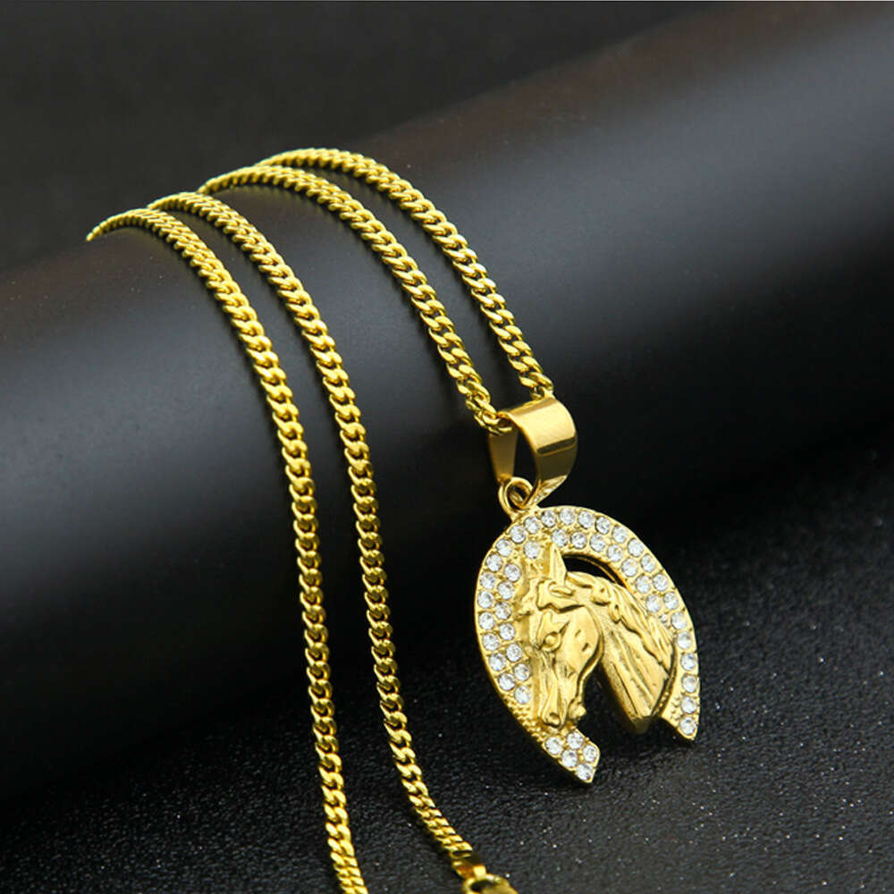 Moissanite Jewelry Men's Diamond-Encrusted GRA Head 18K 14K Hip Hop 925 1-5CT Sterling Silver 14K Gold Color-Retaining VVS Jewelry Horse Pendant