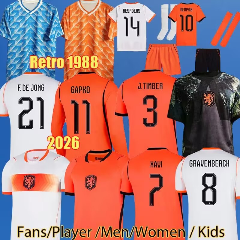26 27 Netherlands soccer jersey 2025 2026 Holland Jersey F.DE JONG VIRGIL DUMFRIES BERGVIJN Shirt KLAASSEN BLIND DE LIGT Men KIDS GAKPO Gullit 1988 Retro