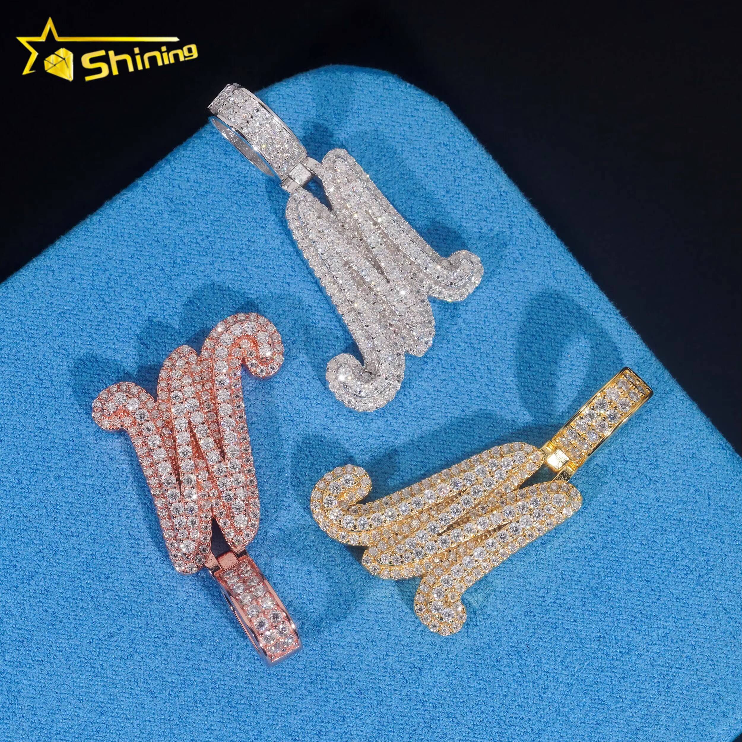 Promotion Price Pass Diamond Tester 925 Sterling Silver Gold Plated Custom Made Iced Out Hip Hop Moissanite Letter M Pendant