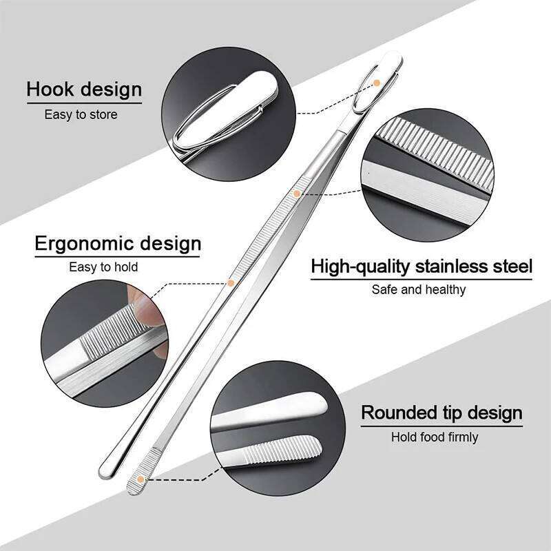 LMETJMA 2Pcs Kitchen Heavy Duty Stainless Steel Food Tongs Chef Tweezers For BBQ Grilling Cooking JT349