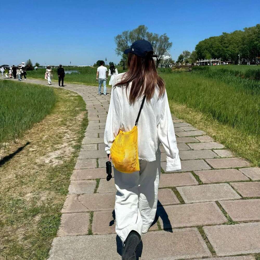 New French Style Mesh Woven Shoulder Bag Casual Niche Design Square Fishnet Crossbody Bag Unisex Daily Fashion Handbag SENYY