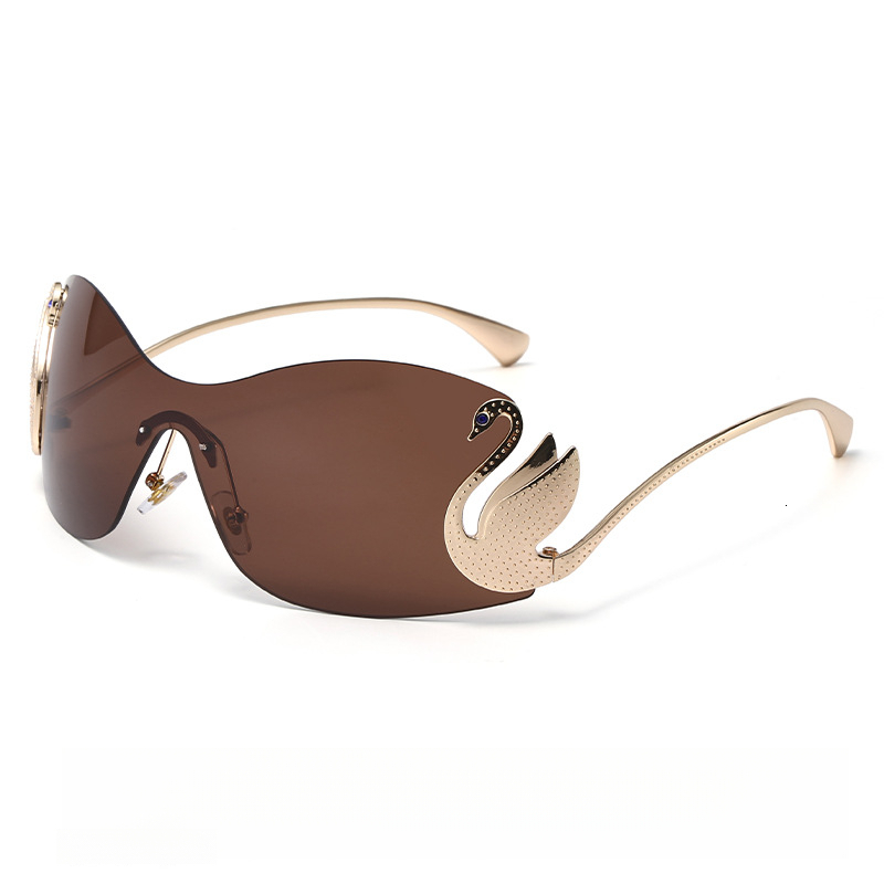 Luxury Designer's 2026 New Swan Frame Metal Outdoor Sunglasses European And American Style Beach Integrated Cycling Unique Diamond Inlaid Sunglas