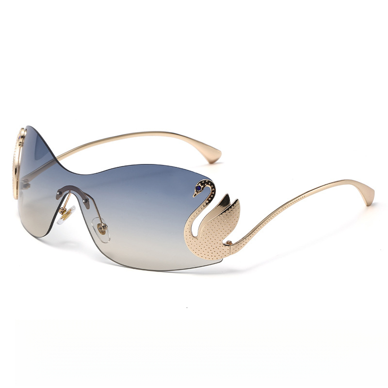 Luxury Designer's 2026 New Swan Frame Metal Outdoor Sunglasses European And American Style Beach Integrated Cycling Unique Diamond Inlaid Sunglas