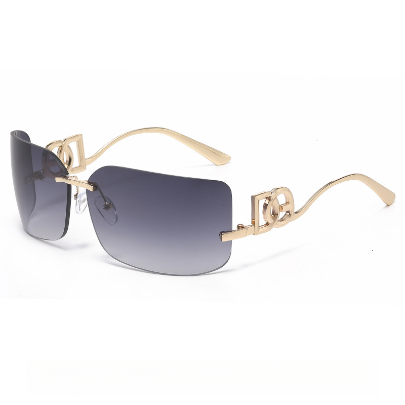 Luxury Designer Fashionable European And American Outdoor Style Curved Frameless Sunglasses Y2K Beach Riding Spicy Girl Sweet Style Slimming Sunglasse