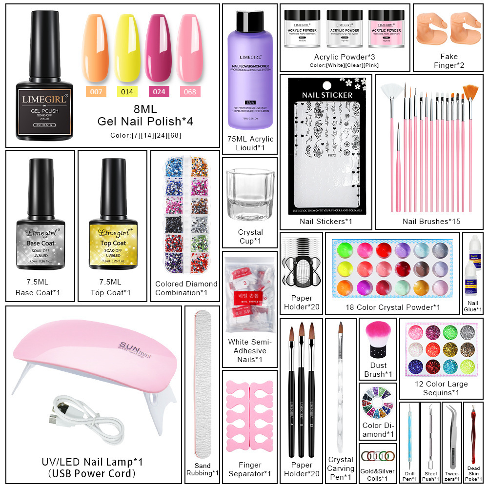 Limegirl Nail Art Kits Set Polish Gel Nail UV Drying Lamp Nail Drill Nail Extension Polishing Pen Professional Gel Manicure Set False Nails Tools X260 - view 4