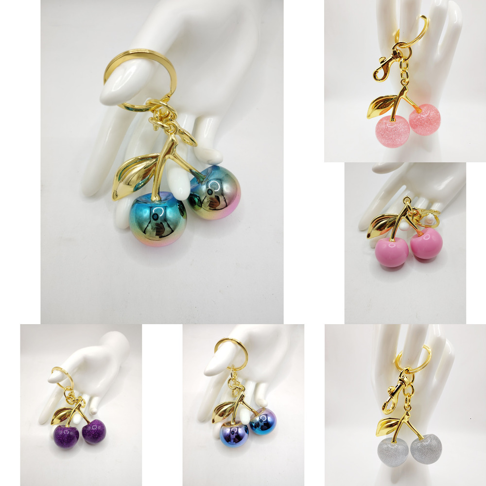 Multi-Color Cherry Motif Coin Holder Keychain, Unisex Fairy Pattern Lock Ring, Silver Plastic with Antique Gold-Plated Tin Alloy, Japan and Korean Sty