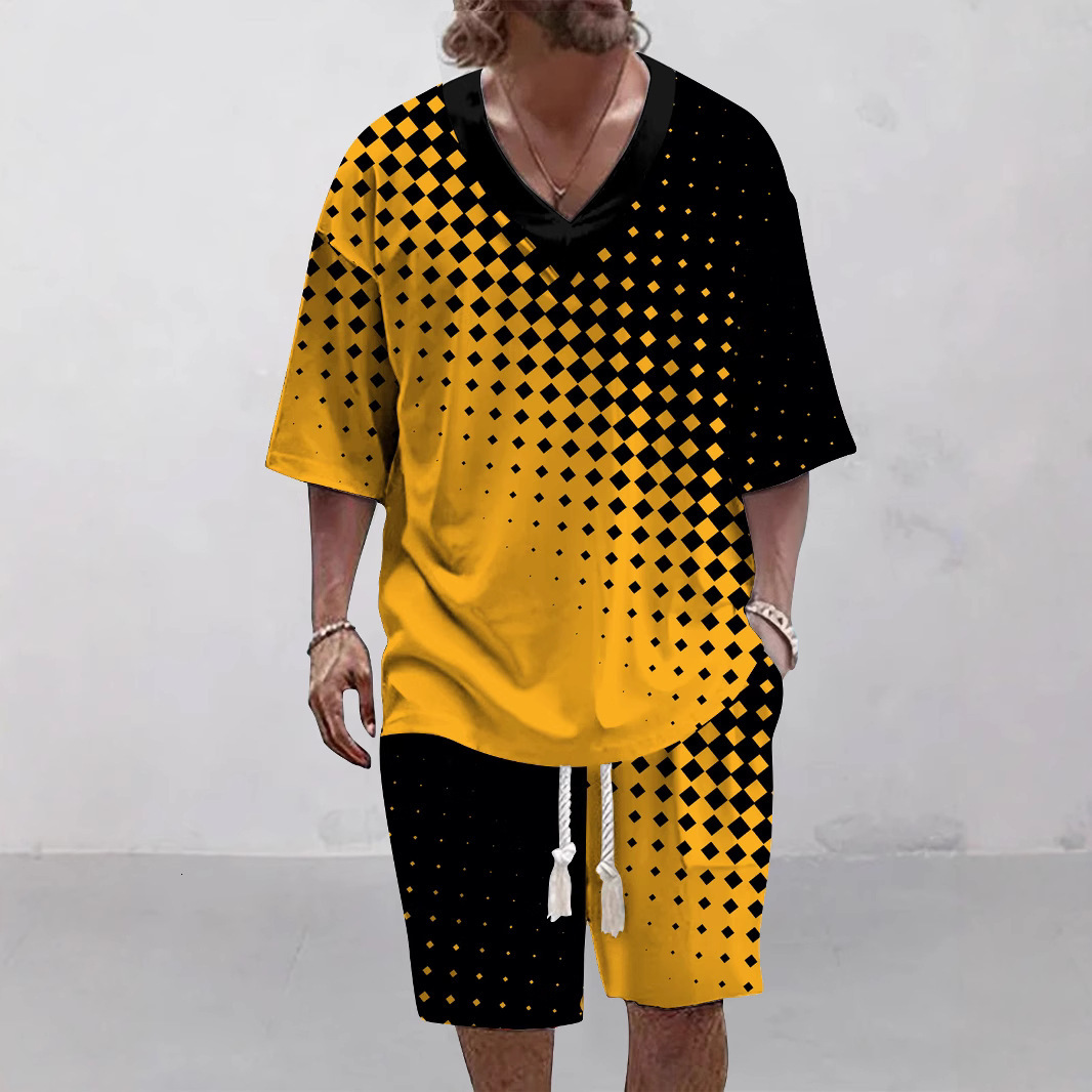 Designer Clothing 2026 Men's Luxury Casual Suit Summer Loose-fitting Short-sleeved Knitted Shirt And Shorts V-neck Sporty Two-piece Set