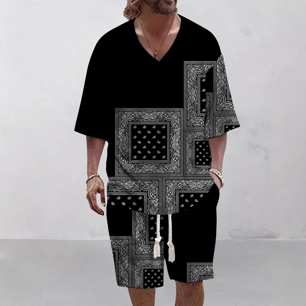 Designer Clothing 2026 Men's Luxury Casual Suit Summer Loose-fitting Short-sleeved Knitted Shirt And Shorts V-neck Sporty Two-piece Set