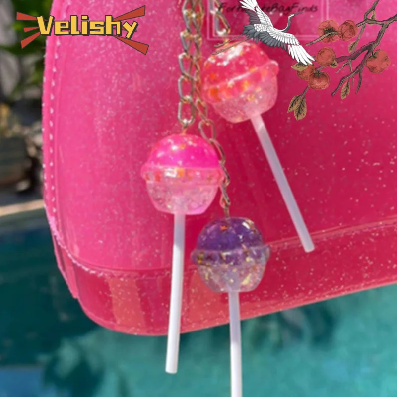 1 Piece Purse Charm Decor Lollipop Bag Pendant Cosmic Candy Cluster Glitter Star Iridescent Pink Purple Lollipop Y2K Keychain 260408