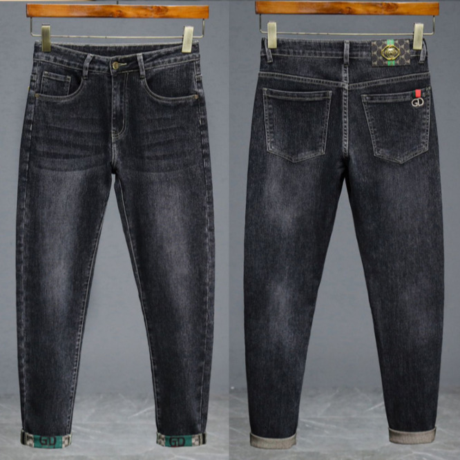 High End New Elastic Tight Designer Jeans Luxury Men's Spring Minimalist Trend Brand Thin Business Casual Pants Youth Street Retro Washed Sports 