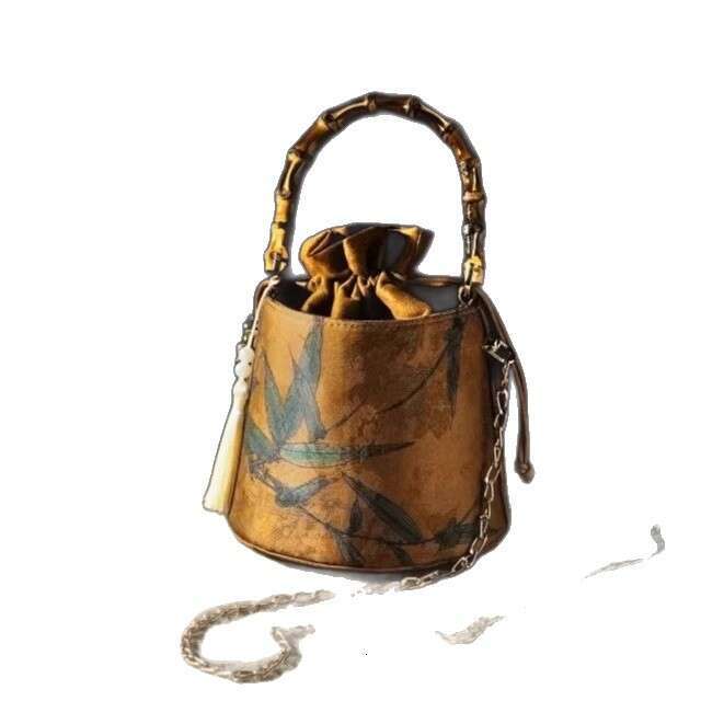2026 New Bamboo Handle Bucket Bag, Vintage Chinese Style Tassel Handbag, Women's Satin Cheongsam Bag with Shoulder Strap for Spring & Autumn - view 3