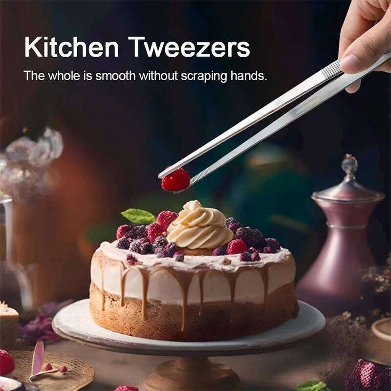 LMETJMA 2Pcs Kitchen Heavy Duty Stainless Steel Food Tongs Chef Tweezers For BBQ Grilling Cooking JT349