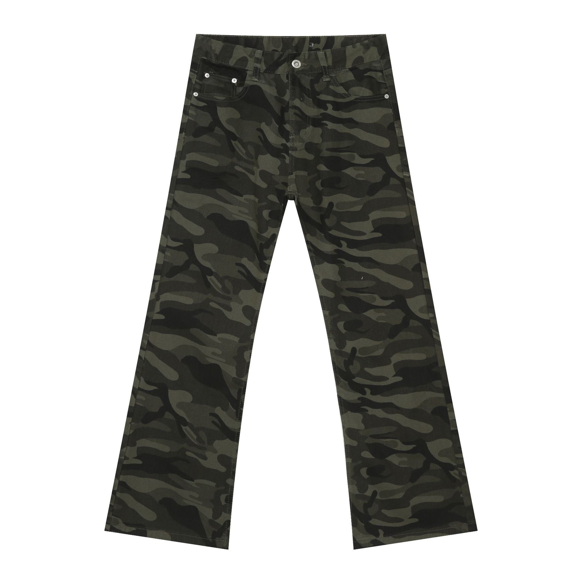 American Retro Camouflage Designer Micro Flared Jeans Luxury Men's Street Straight Leg Trendy Brand Casual Loose Pants Youth Outdoor Hiking Basic