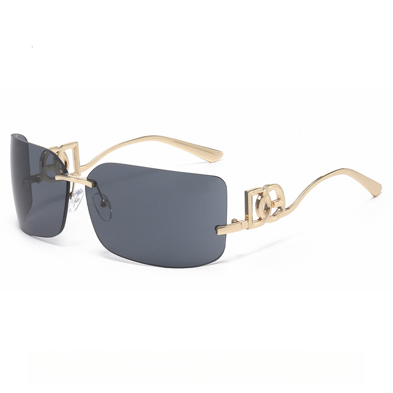 Luxury Designer Fashionable European And American Outdoor Style Curved Frameless Sunglasses Y2K Beach Riding Spicy Girl Sweet Style Slimming Sunglasse