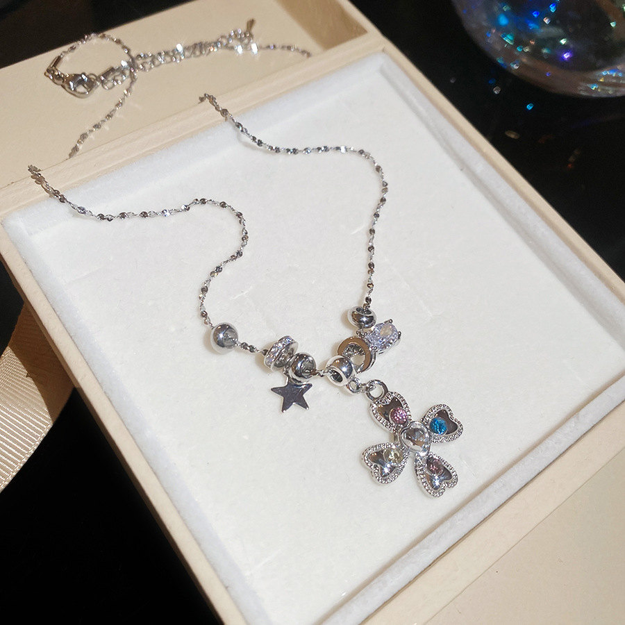 Sweet cool style diamond-encrusted cross pearl bracelet and necklace, personalized fashion ins jewelry set, light luxury niche accessories - view 7