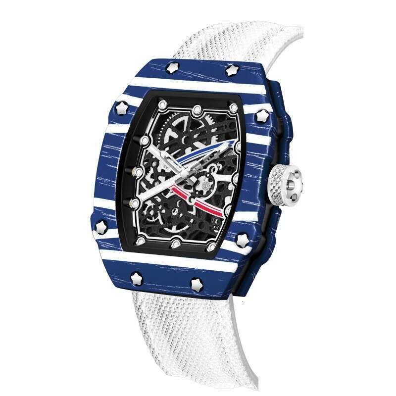 Tonneau Ultra-Thin Quartz Watch Nylon Strap Waterproof Sport Men Wristwatch Black Wholesale 67-02