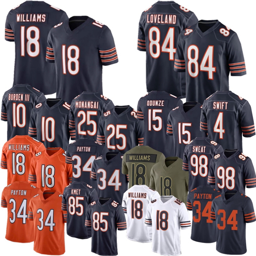 New Caleb Williams Luther Burden III Colston Loveland Football Jersey Kyle Monangai Odunze Kmet Hester Swift Payton Urlacher