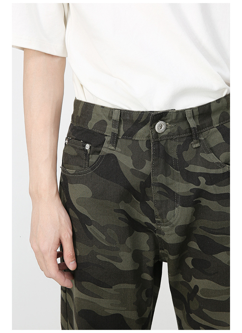 American Retro Camouflage Designer Micro Flared Jeans Luxury Men's Street Straight Leg Trendy Brand Casual Loose Pants Youth Outdoor Hiking Basic