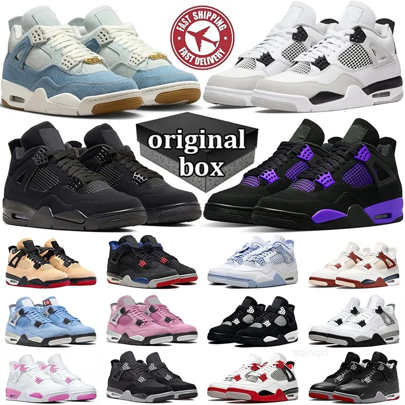 Original Box Designer 4 Basketball shoes Men Women 4s Sneakers Worn Blue Panda Military Black Cat 2025 Purple Thunder Cool Grey Bred Sports Mens Train