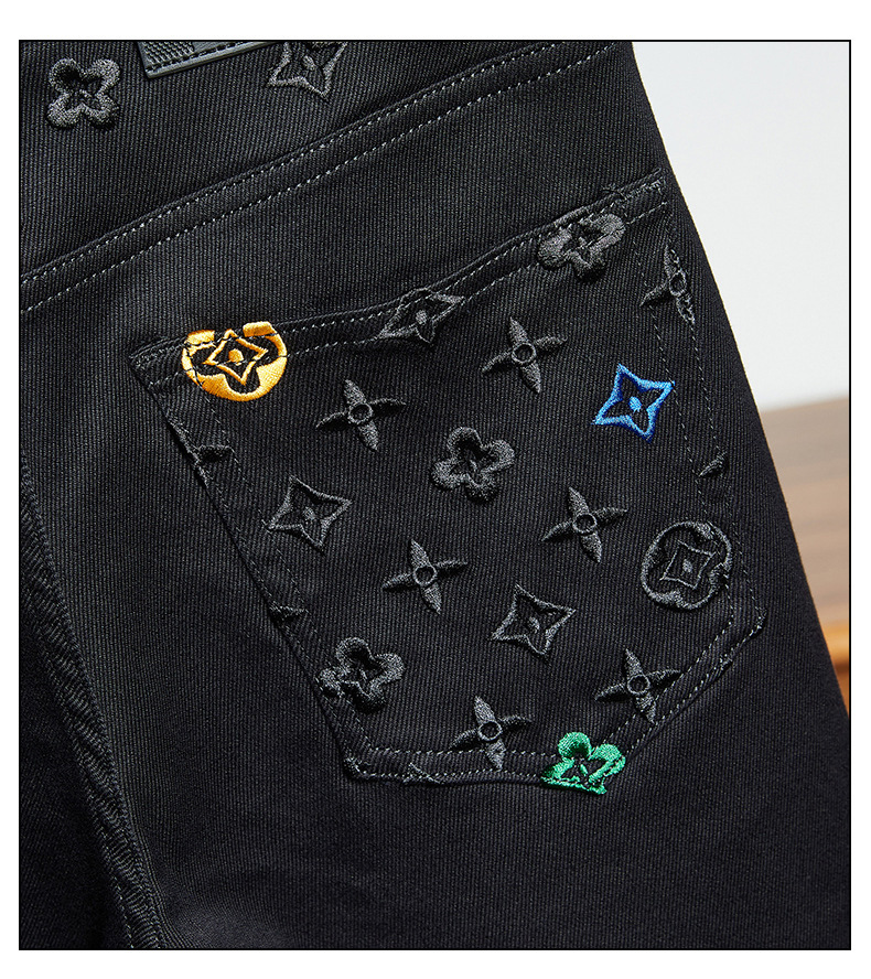 Designer Pants - New Autumn And Winter Men's Pure Black Thick And Tight Jeans With A Slim Fit And Straight Silhouette Fashionable And Luxurious
