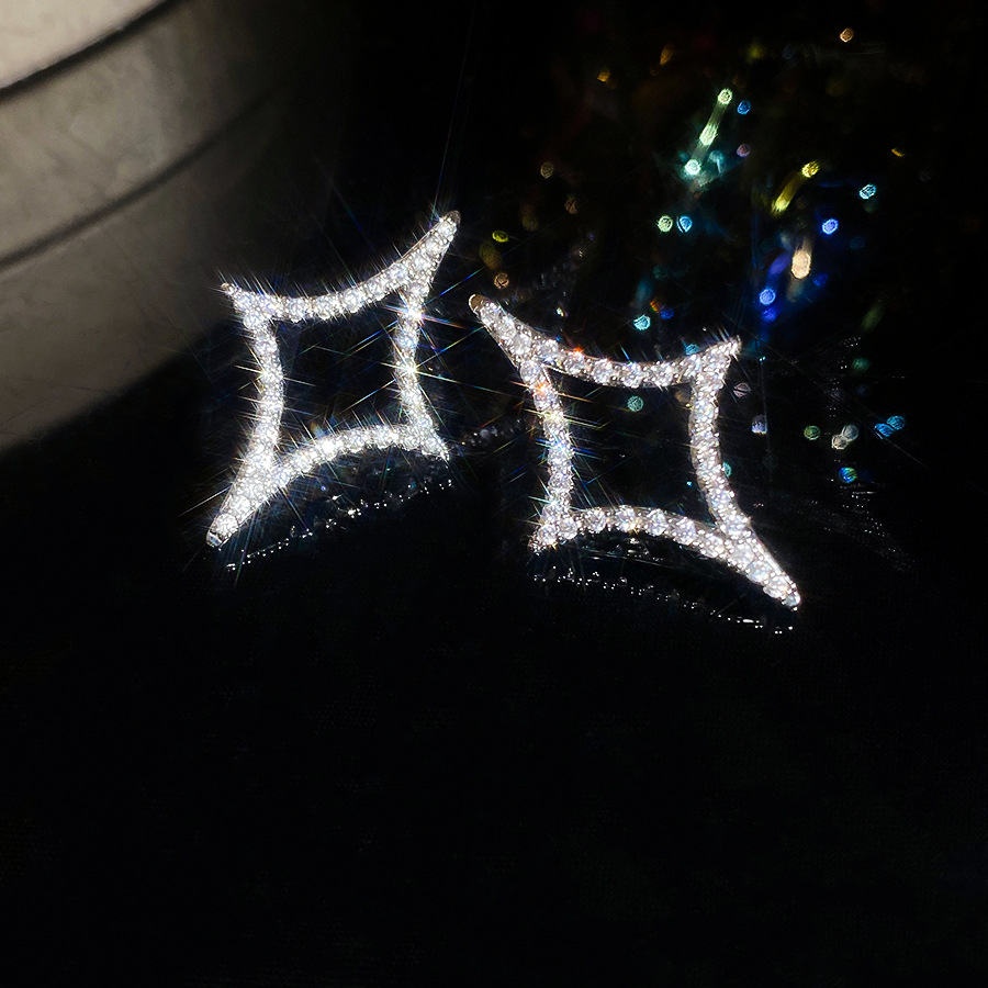 18k real gold plated silver needle zircon diamond-shaped star light luxury and elegant earrings, niche high-end earrings for women - view 6
