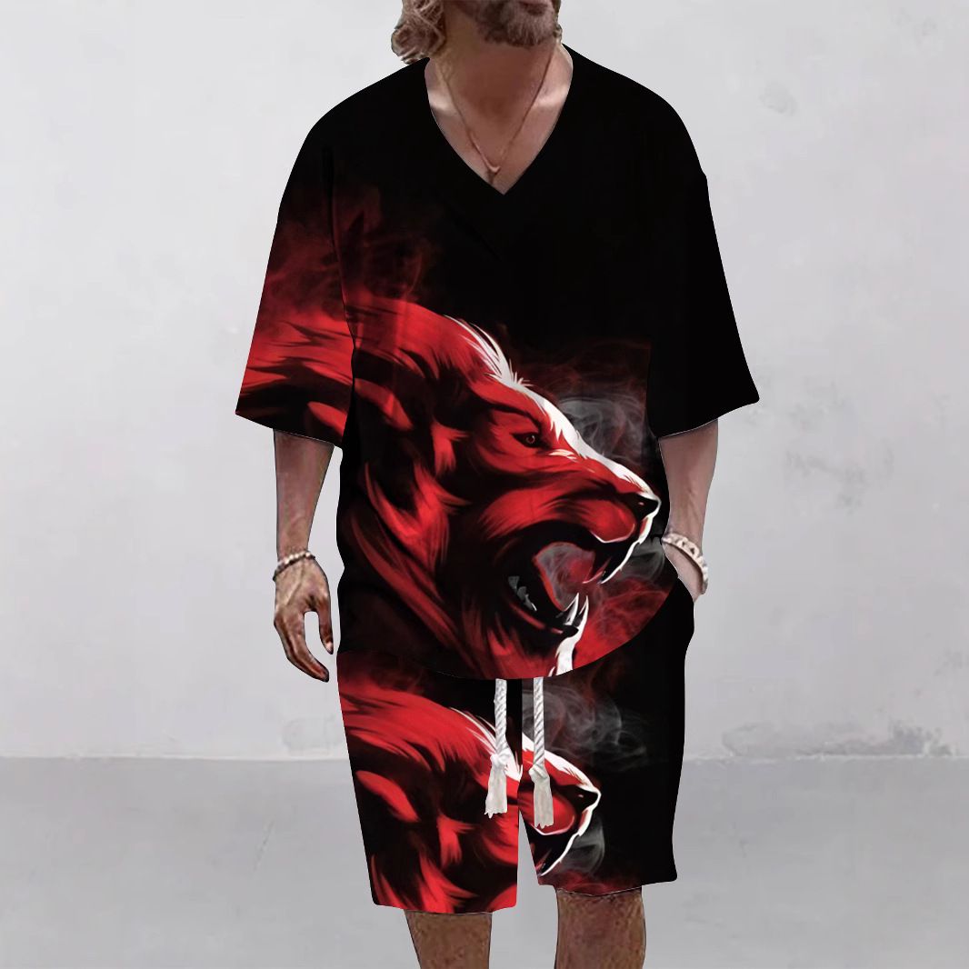 Designer Clothing 2026 Men's Luxury Casual Suit Summer Loose-fitting Short-sleeved Knitted Shirt And Shorts V-neck Sporty Two-piece Set