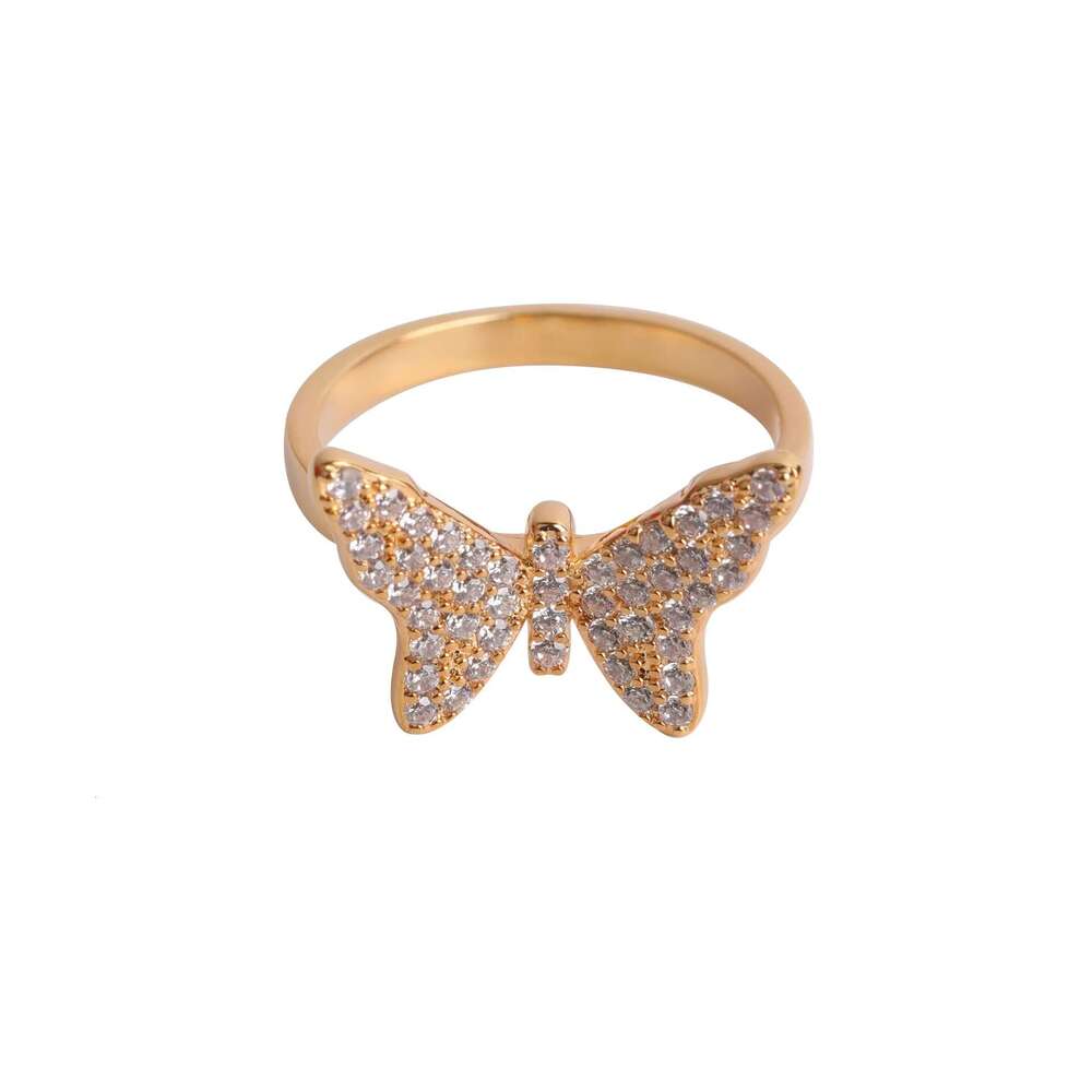 Hip Hop Style Hip Hop women's exquisite butterfly Moissanite ring real gold plated fashionable and unique ring for trendy individuals
