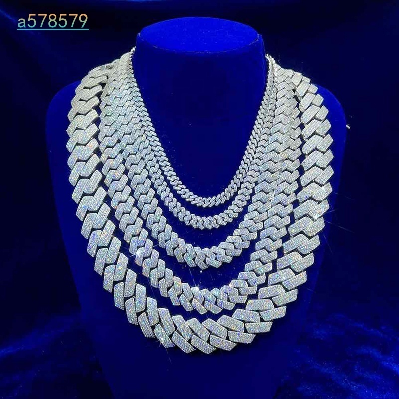 Cadena de Eslabones Cubanos con Moissanita VVS para Hombre Pasa la Prueba de Diamantes con Certificado GRA Estilo Hip Hop Plata S925 Deslumbrante y He