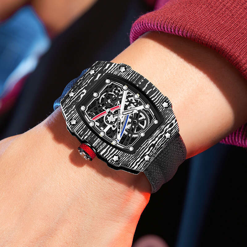 Tonneau Ultra-Thin Quartz Watch Nylon Strap Waterproof Sport Men Wristwatch Black Wholesale 67-02