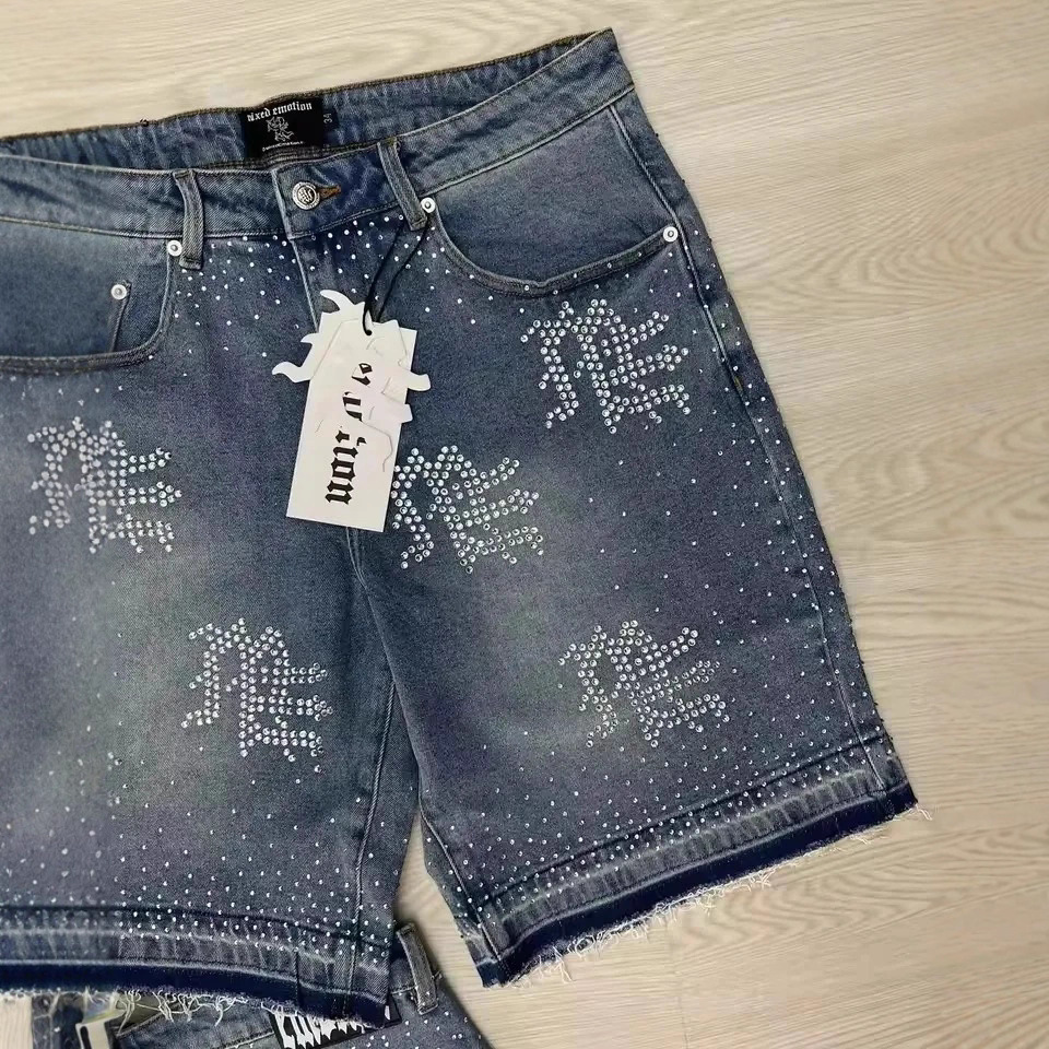 European And American Street Hip-hop Designer Jeans Luxury Men Retro Starry Sky Letter Diamond Denim Shorts Y2K Youth Trend Casual Versatile Loose Spo